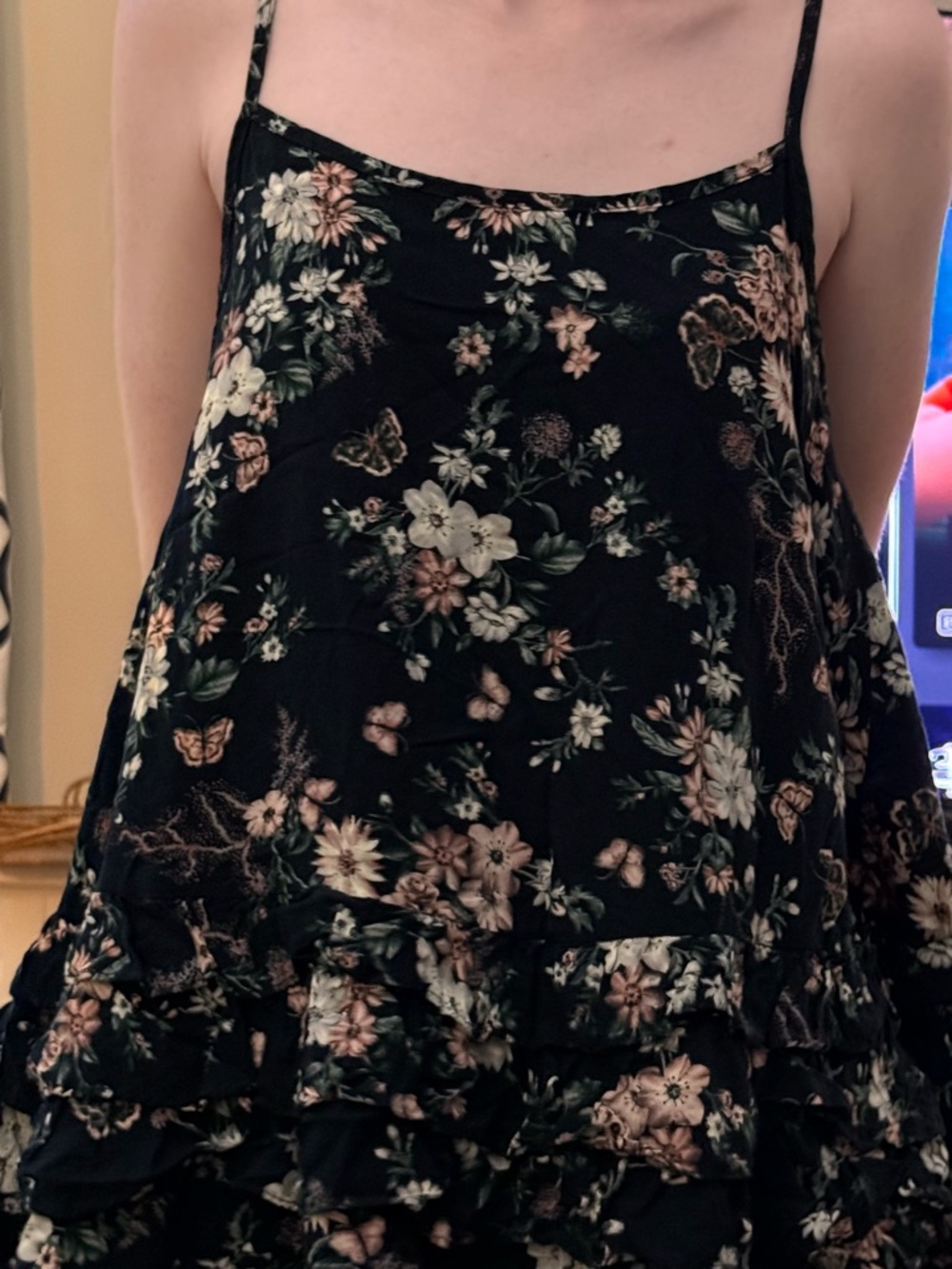 Black Floral Ruffle Cami Dress